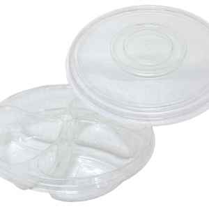 10.25" Round PET 4-Comp. Tray w/Ring Lid, 64 oz.