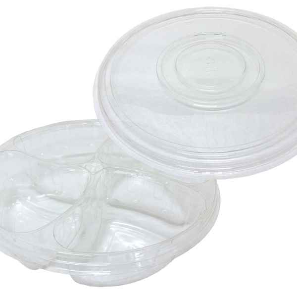 10.25" Round PET 4-Comp. Tray w/Ring Lid, 64 oz.