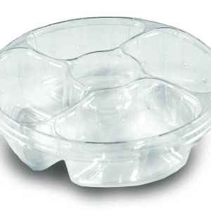 10.25" Round PET 4-Comp. Juice Catcher Tray w/DC and Ring Lid, 64 oz.