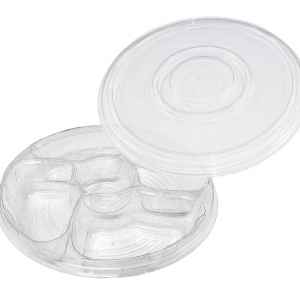 10.25" Round PET 4-Comp. Juice Catcher Tray w/DC and Ring Lid, 48 oz.