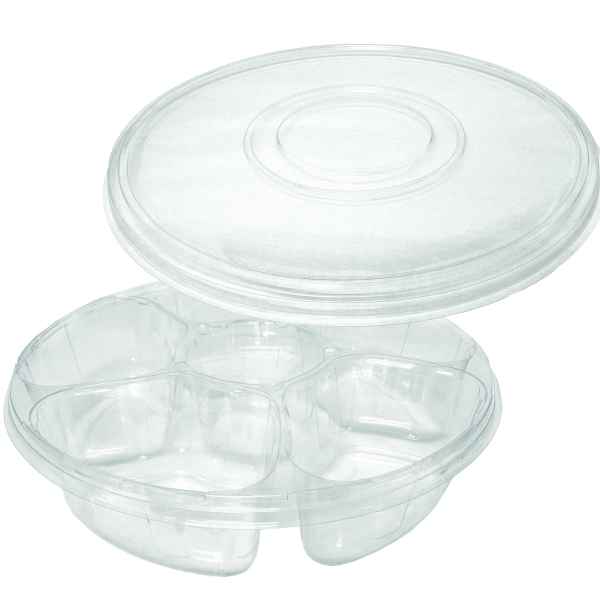 15.25" Round PET 5-Comp. Tray w/DC and Ring Lid, 180 oz.