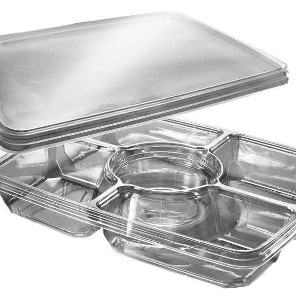 14" x 11" 4-Comp. PET Tray w/DC and Lid, 96 oz.
