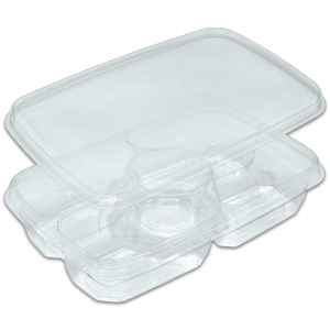 11" x 7" PET 4-Comp. Tray w/DC and Flat Lid, 48 oz.