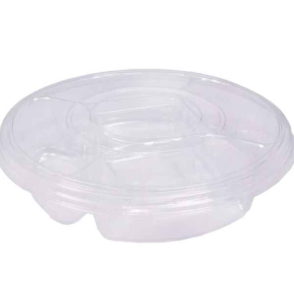 13.25" Round PET 4-Comp. Tray w/Square DC and Ring Lid, 140 oz.