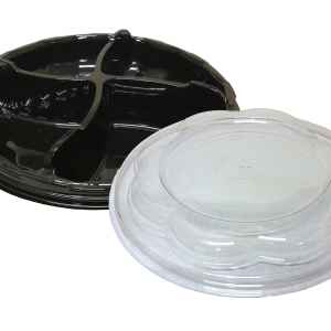 10.25" Round Black PET 4 Comp. Tray w/ Flower PET Lid