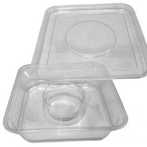 7" Square PET Container w/DC and Flat Lid, 40 oz.