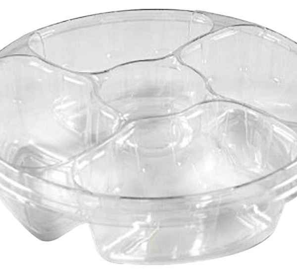 10.25" Round PET 4-Comp. Tray w/DC and Flat Lid, 64 oz.