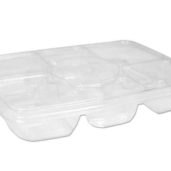 14" x 11" PET 6-Comp. Tray w/DC and Lid, 90 oz.