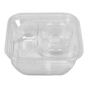 4.8" Square PET Container w/DC and Flat Lid, 10 oz.