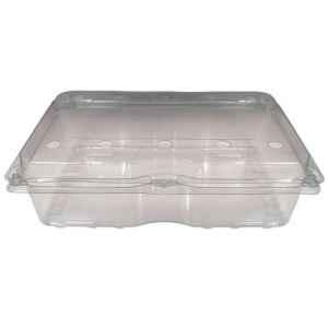 11" x 7" PET Produce Hinge w/top vents, 3 Quart