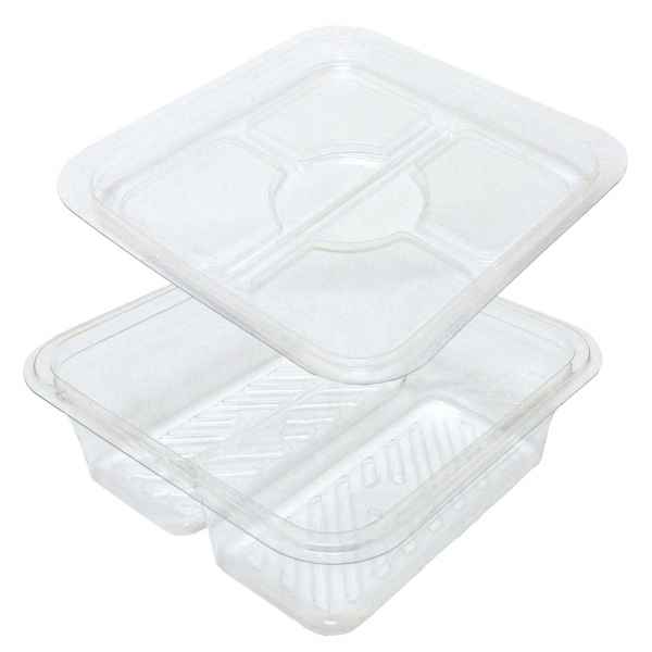 6" Square PET 2-Comp. Container w/Divided Lid, 16 oz.