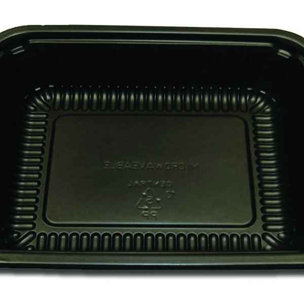 6.4" x 5.2" Black Ribbed PP HMR Oblong Tray, 16 oz.