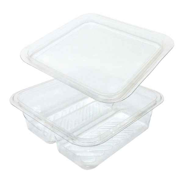 6" Square PET 2-Comp. Container w/ Flat Lid, 16 oz.