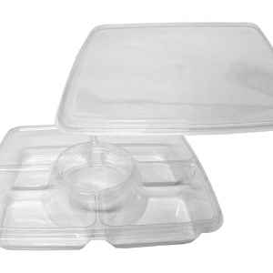 14" x 11" PET 4-Comp. Tray w/DC and Lid, 110 oz.