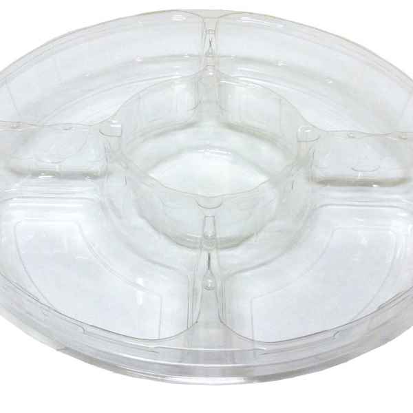 13" Round PET 4-Comp. Tray w/ Dip Cup, 64 oz.