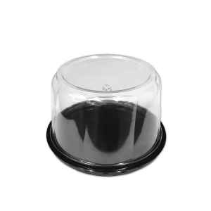 7" Round Black PET Base w/4.3" Scalloped Dome for 5.5" Cake