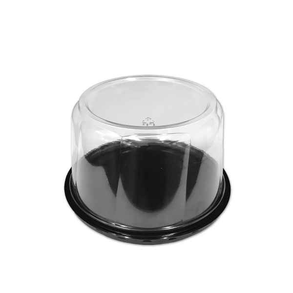 7" Round Black PET Base w/4.3" Scalloped Dome for 5.5" Cake