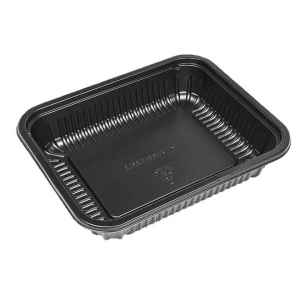 8" x 6.6" Black Processor Tray w/ Ribbed Sides, 24 oz.