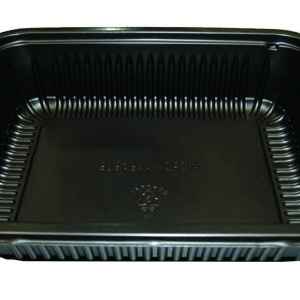 8" x 6.5" Black Ribbed PP HMR Oblong Tray, 32 oz.