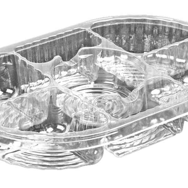 15.6" x 10.1" PET 6-Comp. Tray w/ Dip Cup