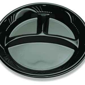 10.3" Round Black Pearl® PS 3-Comp. Plate w/ Marbella Rim