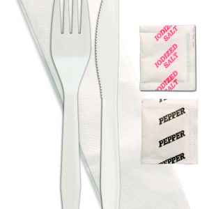 Omega White PS Fork, Knife, Napkin, Salt & Pepper