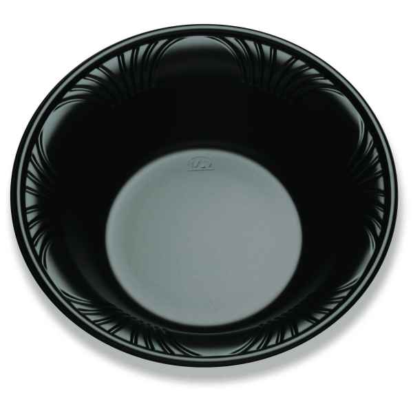 8.3" Round Black C-Fine PS Bowl w/ Marbella Rim, 32 oz.