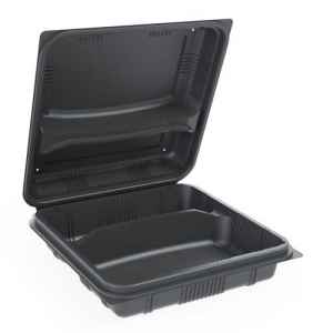 9" x 9.3" x 3" Black PS 2-comp. Hinge & Lid w/4 vents, 52 oz.