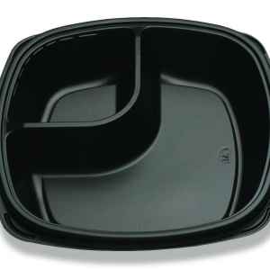 Forum® 10" Square Black C-Fine PS 2-Comp. Deep Base, 61 oz.