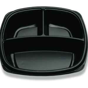 Forum® 10" Square Black C-Fine PS 3-Comp. Deep Base, 58 oz.