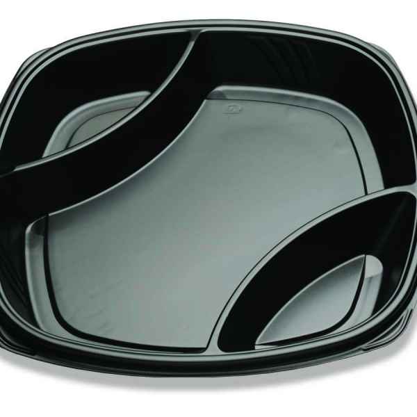 Forum® 16" Square Black C-Fine PS Deep 3-Comp. Base, 186 oz.