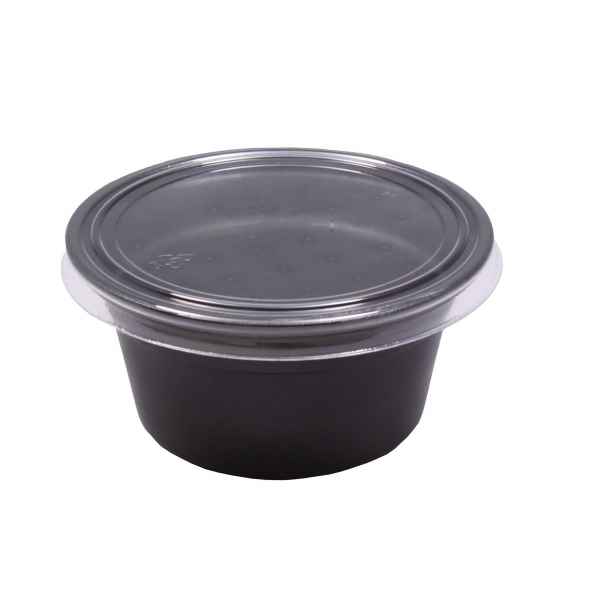 4" Round Black PS Small All Purpose Curled Bowl w/ Lid, 6 oz.