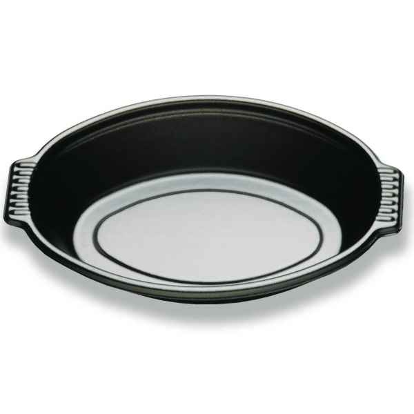 7" x 4.6" Oval Black C-Fine PS Casserole Container, 8 oz.