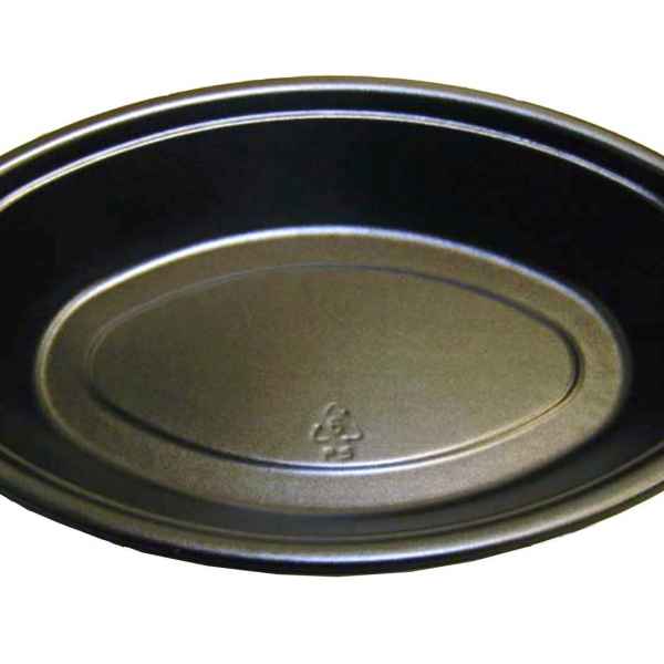 8.5" x 5.7" Oval Black C-Fine PS Casserole Container, 16 oz.