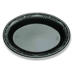 10.3" x 7.7" Oval Black C-Fine PS Platter w/Marbella Rim, 1.3" Deep