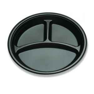 9.25" Round Black PS 3-Comp. Plate