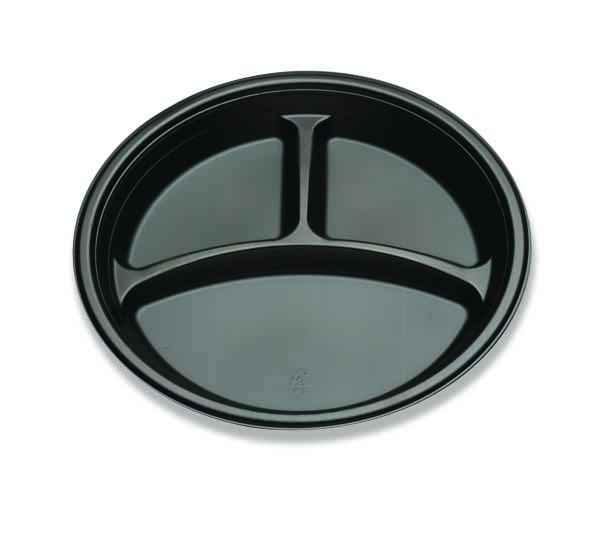 9.25" Round Black PS 3-Comp. Plate