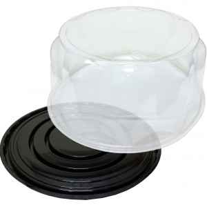 9" Round Clear PET Cake Base w/4" Scalloped PET Dome for 7" Cake