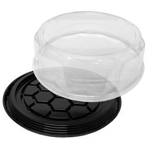 12.3" Round Clear PET Cheesecake Base w/3.5" Scalloped PET Dome for 10" Cake