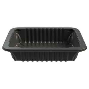 Black PP 3 Processor Tray w/Wide Rib & Film, 1.9" deep, 40 oz.