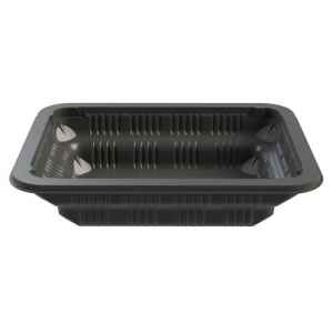 Black PP 3 Processor Tray w/Step Rib & Film, 2" deep, 38 oz.