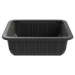 Black PP 3 Processor Tray w/Standard Rib & No Film, 1.9" deep, 64 oz.