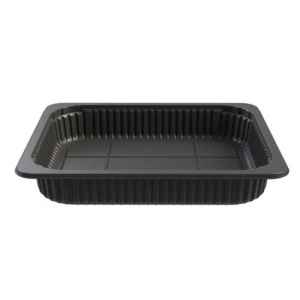 Black PP Family Processor Tray w/Standard Rib & Film, 2" deep, 104 oz.