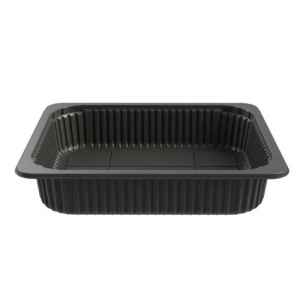 Black PP Family Processor Tray w/Standard Rib & Film, 2.5" deep, 131 oz.