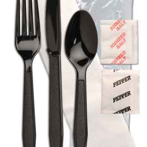 Monarch Ebony PS Fork, Knife, Teaspoon, 13X17 Napkin, Salt & Pepper