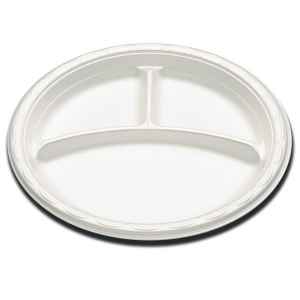 Envirofoam® 9" Round White PS 3-Comp. Plate