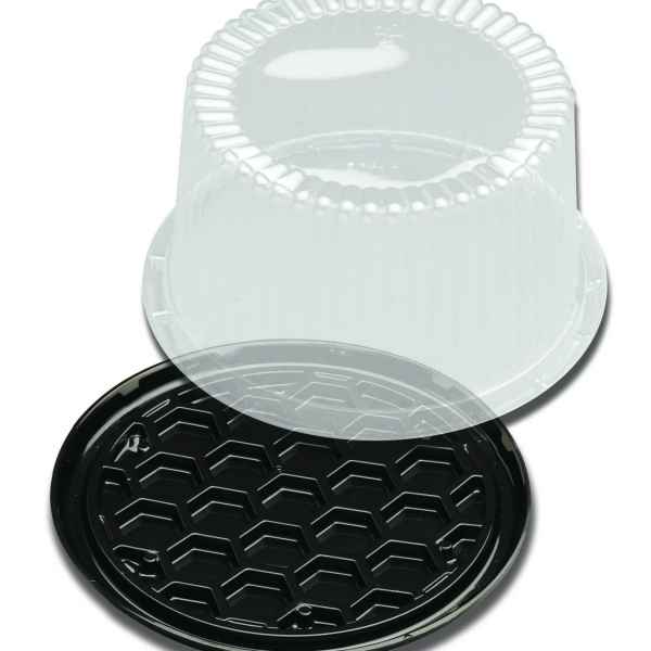 9" Round Black PS Cake Base w/ Fluted Dome for 7" Cake, 2-3 layers