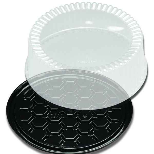 11" Round Black PS Cake Base w/ Fluted Dome for 9" Cake, 1-2 layers