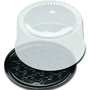 11" Round Black PS Cake Base w/ Fluted Dome for 9" Cake, 2-3 layers