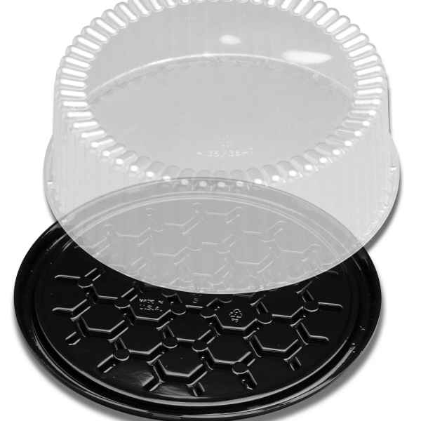 12" Round Black PS Cake Base w/ Fluted Dome for 10" Cake, 1-2 layers